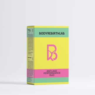 Anti-Aging Performance Duo gift box, yellow and pink, standing upright