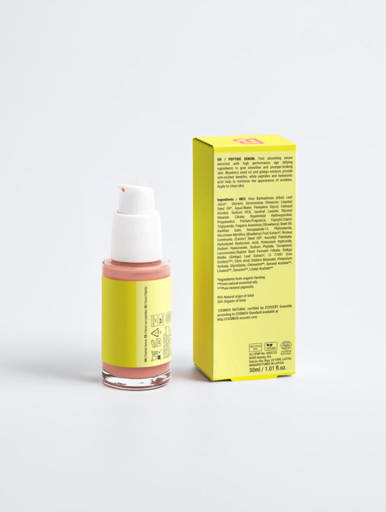Ingredients panel on the carton of the peptide serum included in the Anti-Age Peptide Collection